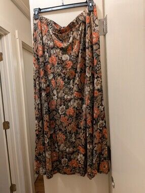 Peruvian Connection Floral Maxi Skirt in Coral and Tan XXL